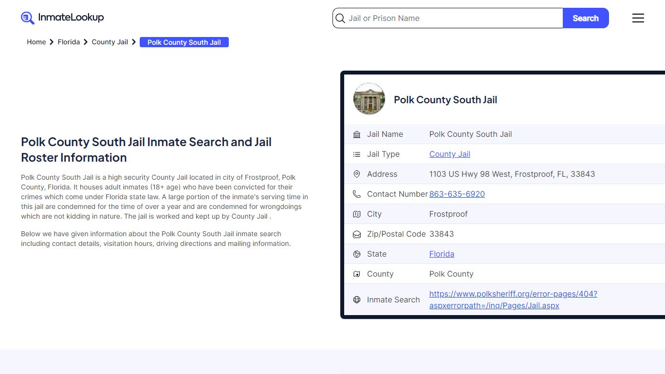 Polk County South Jail (FL) Inmate Search Florida - Inmate Lookup